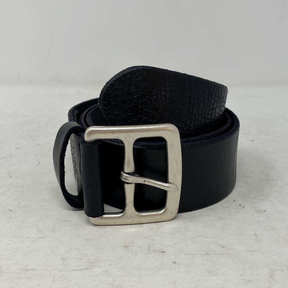 Lucky Brand Black Leather Chunky Y2K Belt Size 34 Textured